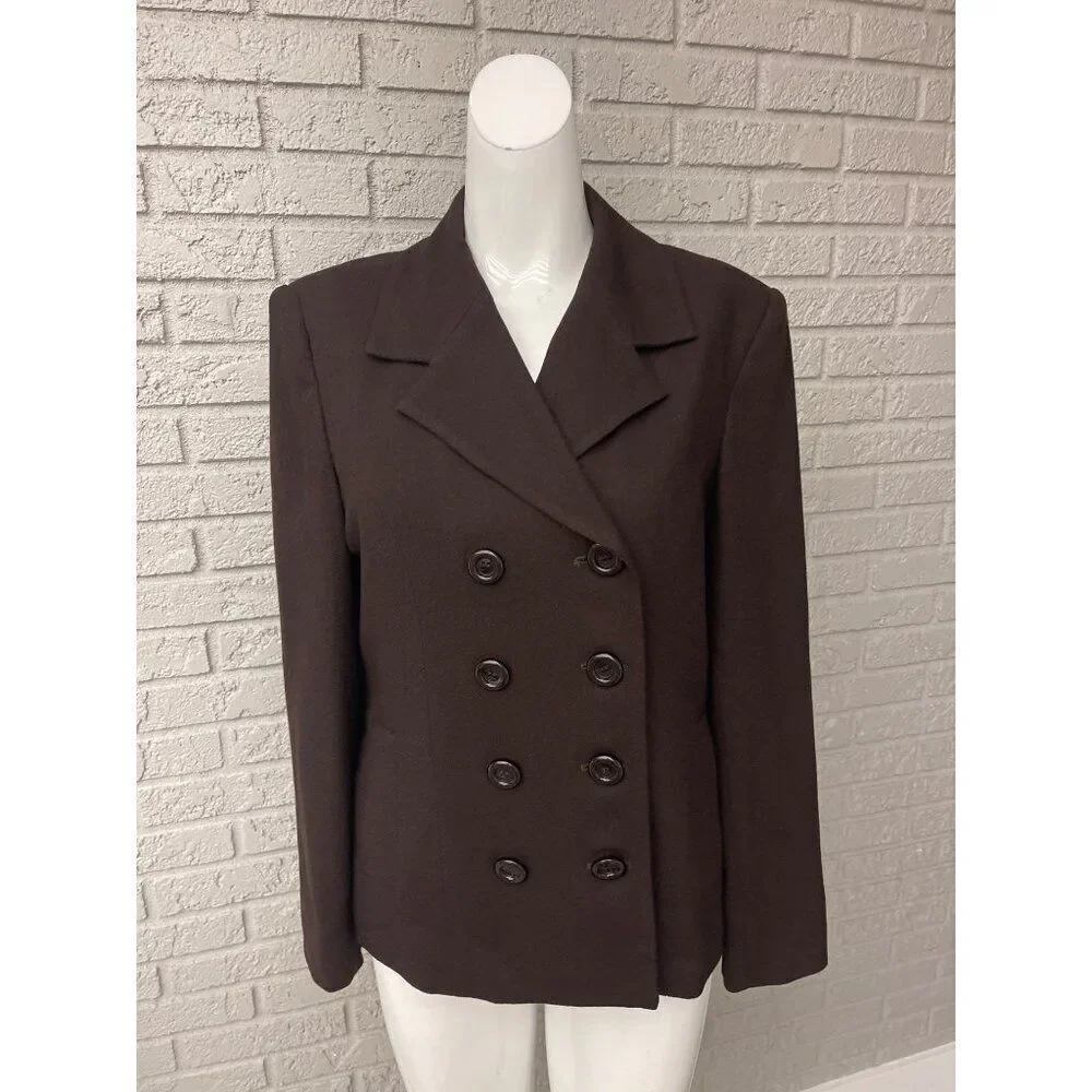 Express Tailleur Women Brown Wool Blend Double Breasted Jacket Size 7/8